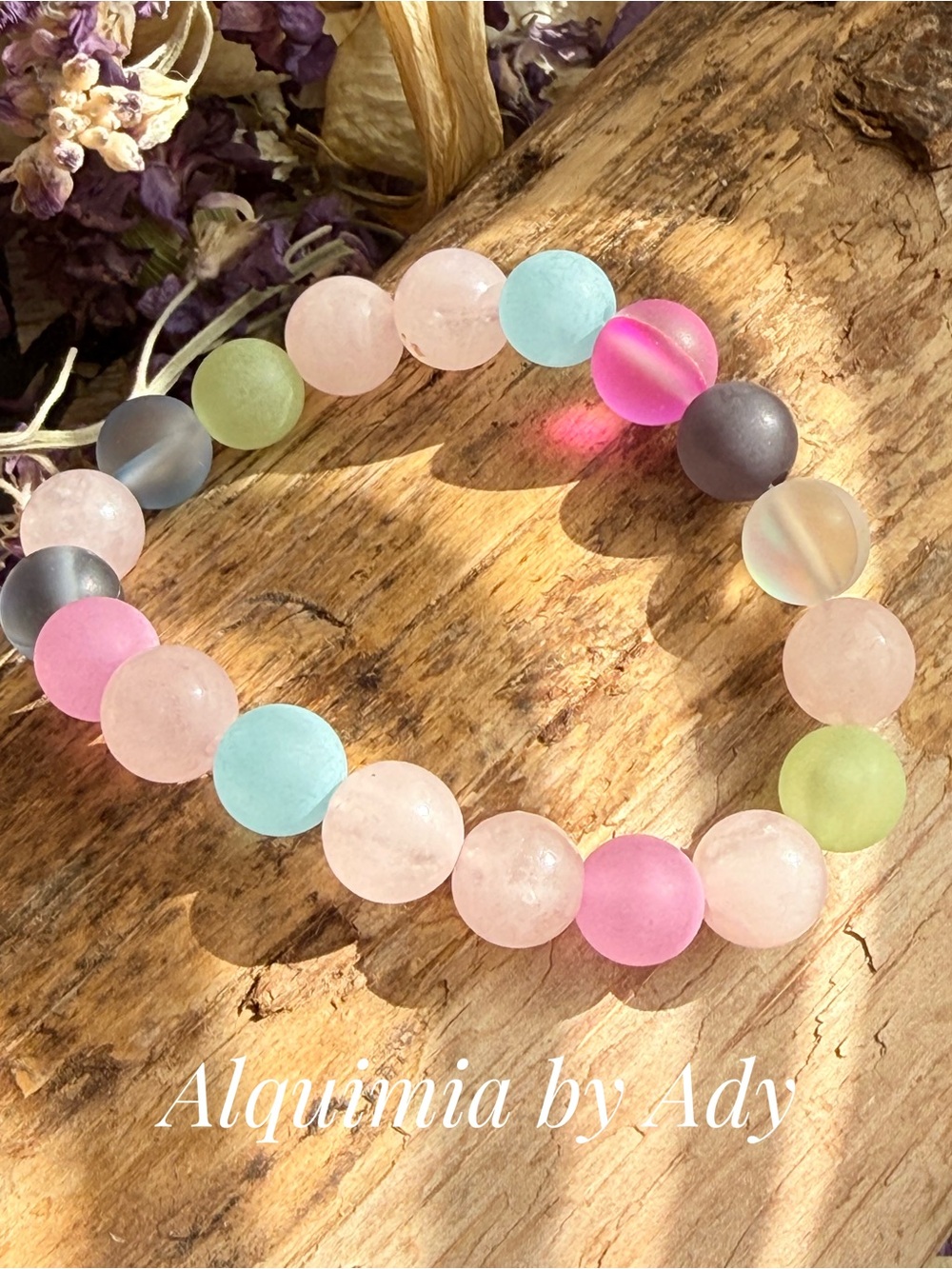 Pastel Multicolor glass and pink quartz Bead Bracelet | cool layers